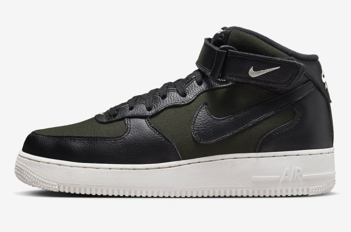 空军一号, Nike Air Force 1 Mid, FB2036-300 - 耐克空军一号中帮鞋款推出橄榄画布与黑色粗糙皮革版本