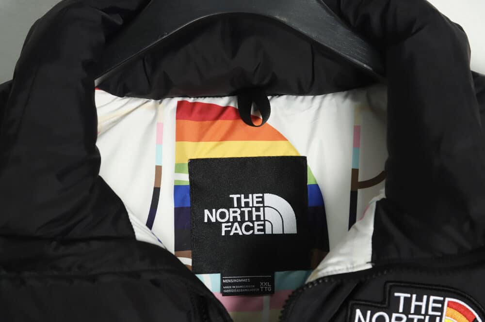 The North Face FW22 1996 复古 Nuptse Pride 夹克 700 Puff 彩虹标志刺绣立领拉链羽绒服 TSK1