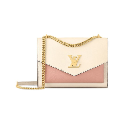 LOUIS VUITTON MYLOCKME 拼色金属Logo滑动链带 牛皮革 信封包单肩斜挎包 女款 杏色/粉色