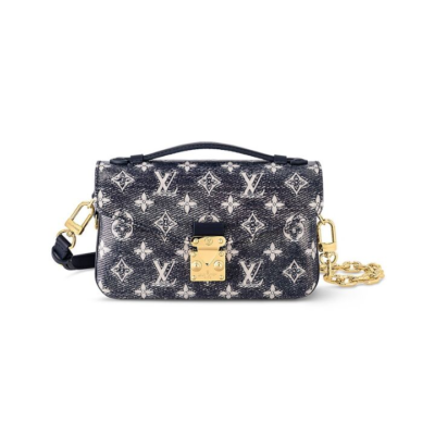 LOUIS VUITTON Pochette Metis East West 老花满印S-lock锁扣 涂层帆布 邮差包手提斜挎单肩包 女款 灰色/海军蓝