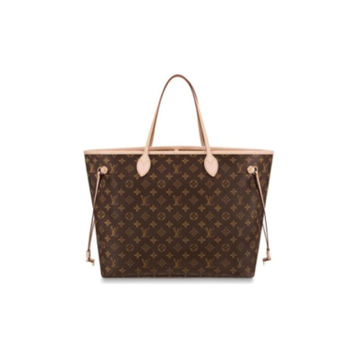 LOUIS VUITTON NEVERFULL GM 经典老花配色 涂层帆布拼牛皮 子母包Tote包购物袋手提单肩包 大号 女款 棕色 #浅褐色条纹内里#