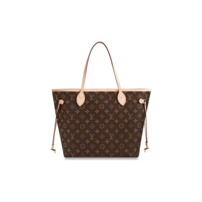 LOUIS VUITTON NEVERFULL MM 老花 涂层帆布拼牛皮饰边 托特包Tote包购物袋子母包单肩手提包 中号 女款 棕色牡丹粉内里