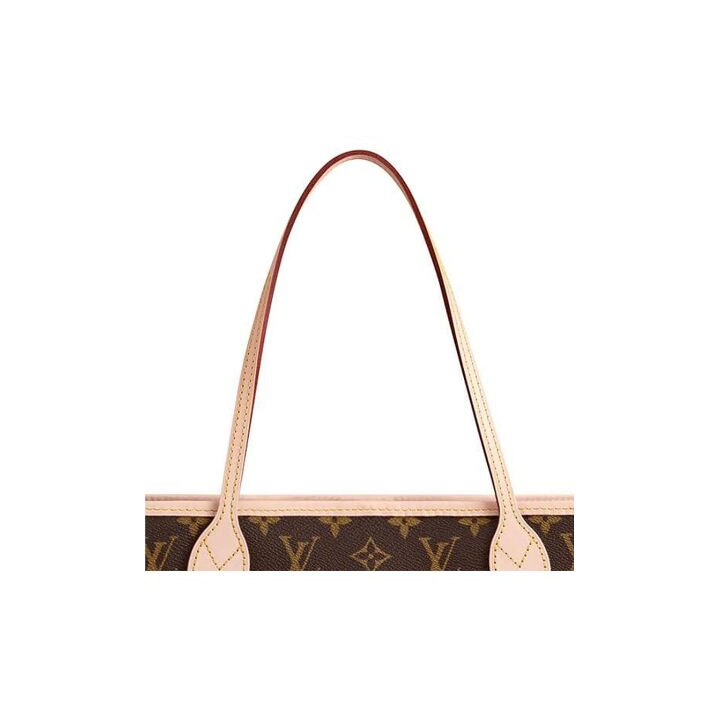 LOUIS VUITTON NEVERFULL MM 老花 涂层帆布拼牛皮饰边 托特包Tote包购物袋子母包单肩手提包 中号 女款 棕色牡丹粉内里