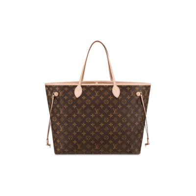 LOUIS VUITTON NEVERFULL GM 经典老花 涂层帆布拼牛皮革饰边 包子母包Tote包购物袋单肩手提包 大号 女款 棕色 #牡丹粉内里#