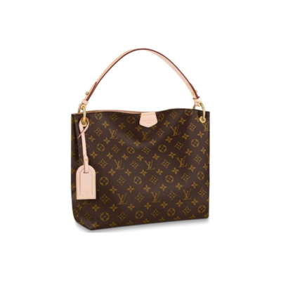 LOUIS VUITTON Graceful PM 经典老花满印 涂层帆布拼牛皮 手提包 小号 女款 棕色