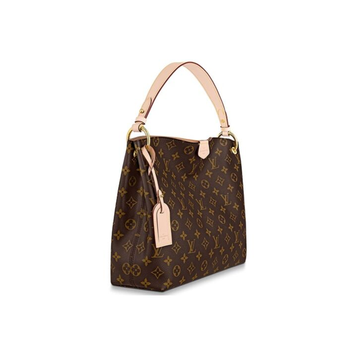 LOUIS VUITTON Graceful PM 经典老花满印 涂层帆布拼牛皮 手提包 小号 女款 棕色