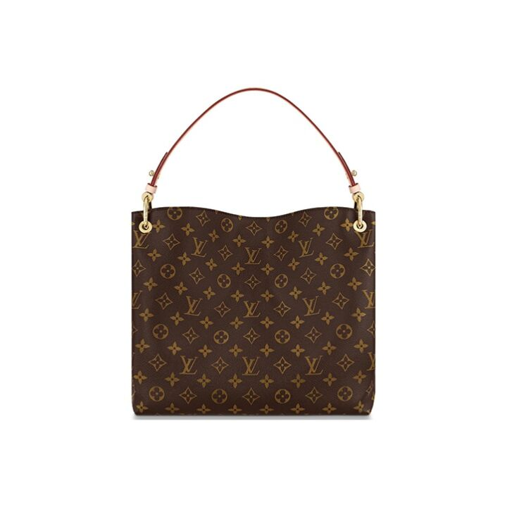 LOUIS VUITTON Graceful PM 经典老花满印 涂层帆布拼牛皮 手提包 小号 女款 棕色