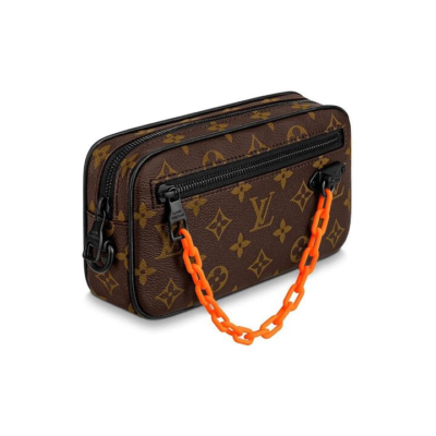 LOUIS VUITTON Pochette Volga 老花满印拉链开合 织物拼帆布 手腕包手拿包 男款 棕色