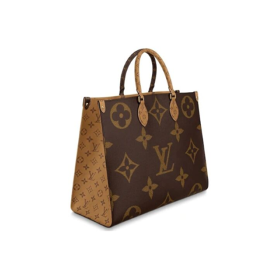 LOUIS VUITTON ONTHEGO GM#黑色肩带#经典老花满印 涂层帆布 托特包Tote包购物袋单肩手提包 大号 女款 棕色/焦糖色