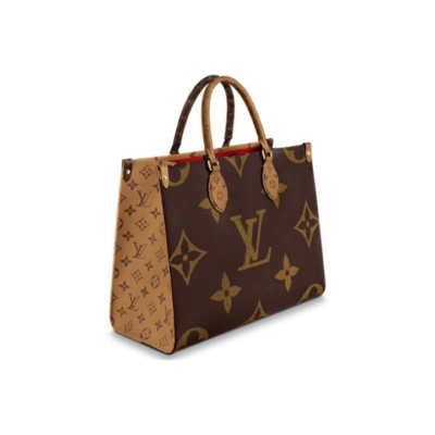 LOUIS VUITTON ONTHEGO MM 经典老花 涂层帆布 托特包Tote包购物袋手提单肩包 中号 女款 棕色/焦糖色拼色 #黑色肩带#