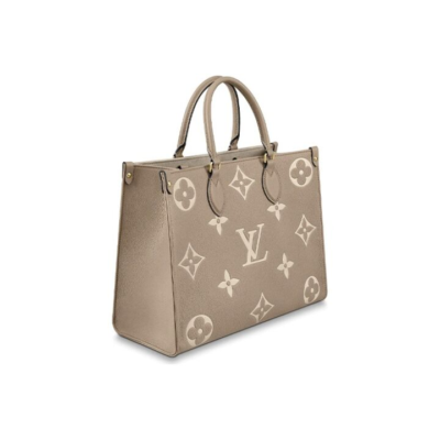 LOUIS VUITTON ONTHEGO 老花压纹 粒面牛皮革 托特包Tote包购物袋单肩手提包 中号 女款 灰褐色