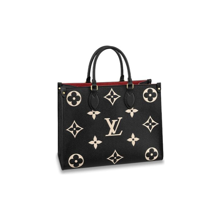 LOUIS VUITTON ONTHEGO 老花压纹 牛皮 托特包Tote包购物袋单肩手提包 中号 女款 黑色