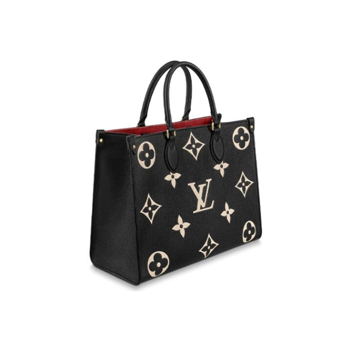 LOUIS VUITTON ONTHEGO 老花压纹 牛皮 托特包Tote包购物袋单肩手提包 中号 女款 黑色