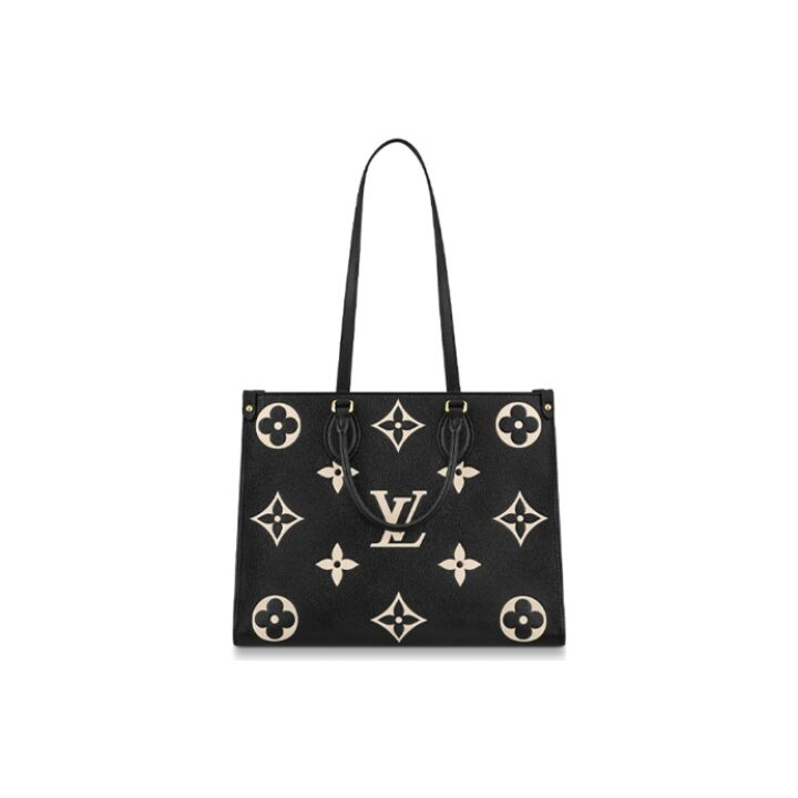 LOUIS VUITTON ONTHEGO 老花压纹 牛皮 托特包Tote包购物袋单肩手提包 中号 女款 黑色