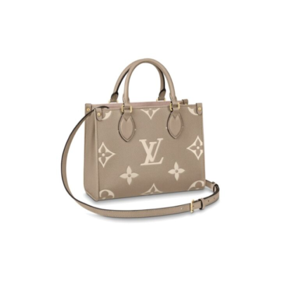 LOUIS VUITTON ONTHEGO PM 经典老花满印 牛皮革 托特包Tote包购物袋单肩手提包 小号 女款 大象灰/奶白色