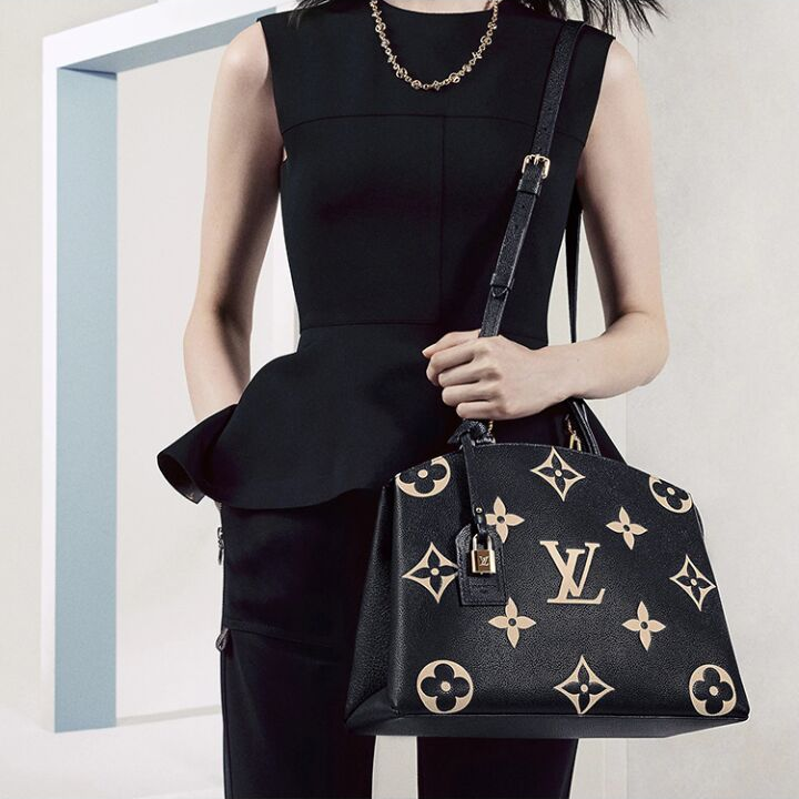 LOUIS VUITTON GRAND PALAIS系列 经典Logo印花双色压纹 粒面牛皮革 单肩手提包 女款 黑色