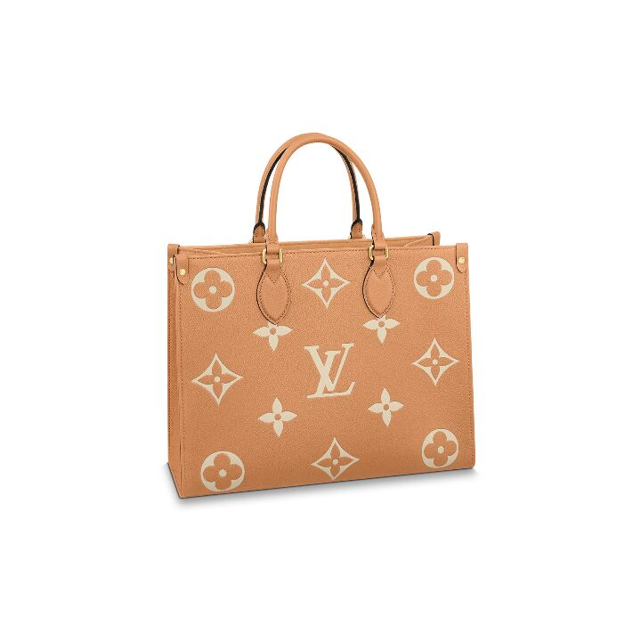 LOUIS VUITTON ONTHEGO MMogo图案印花大容量压纹粒面牛皮 牛皮 单肩斜挎手提包 女款 黄色