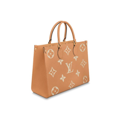 LOUIS VUITTON ONTHEGO MMogo图案印花大容量压纹粒面牛皮 牛皮 单肩斜挎手提包 女款 黄色