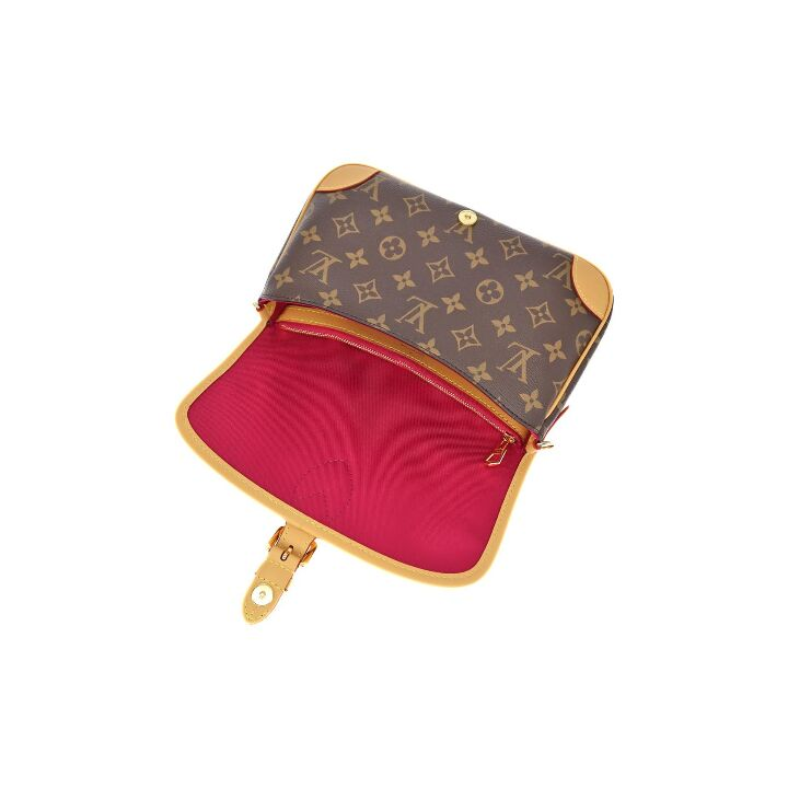 LOUIS VUITTON Diane PM 经典老花满印 涂层帆布拼牛皮饰边 腋下包法棍包手提单肩包 小号 女款 棕色