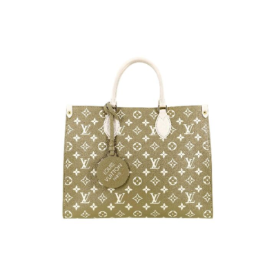 LOUIS VUITTON ONTHEGO 经典老花 Empreinte牛皮革 手提包 中号 女款 黄褐色/米色