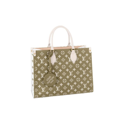 LOUIS VUITTON ONTHEGO 经典老花 Empreinte牛皮革 手提包 中号 女款 黄褐色/米色