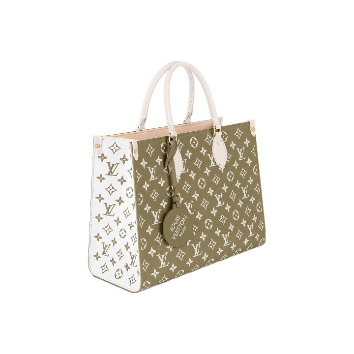 LOUIS VUITTON ONTHEGO 经典老花 Empreinte牛皮革 手提包 中号 女款 黄褐色/米色