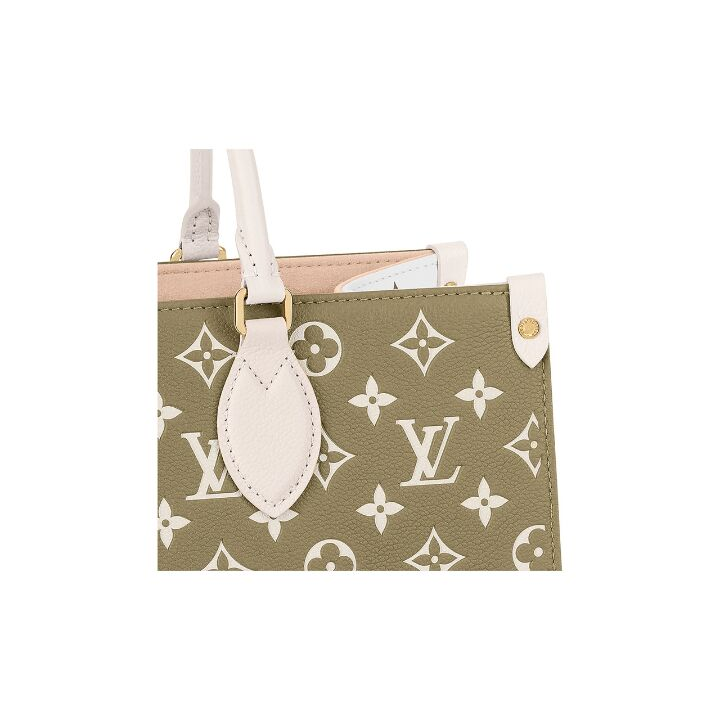 LOUIS VUITTON ONTHEGO 经典老花 Empreinte牛皮革 手提包 中号 女款 黄褐色/米色