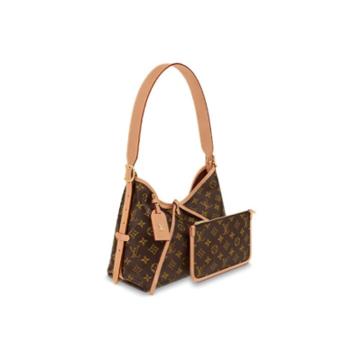 LOUIS VUITTON Carryall PM 经典老花满印 涂层帆布拼牛皮饰边 子母包手提单肩包 小号 女款 棕色