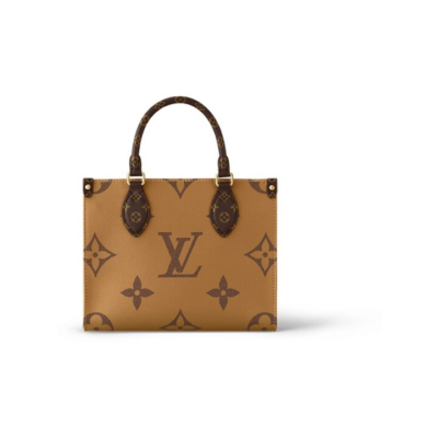 LOUIS VUITTON ONTHEGO 经典老花 帆布涂层 托特包Tote包购物袋手提单肩包 迷你 女款 棕色/焦糖色拼色