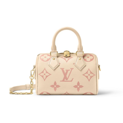 LOUIS VUITTON Speedy 系列 20 可拆卸可调节肩带 压纹牛皮 手提斜挎包 女款 奶油白/粉色