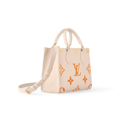 LOUIS VUITTON ONTHEGO PM 可拆卸可调节肩带图案印花 牛皮 托特包Tote包购物袋手提包 小号 女款 米色