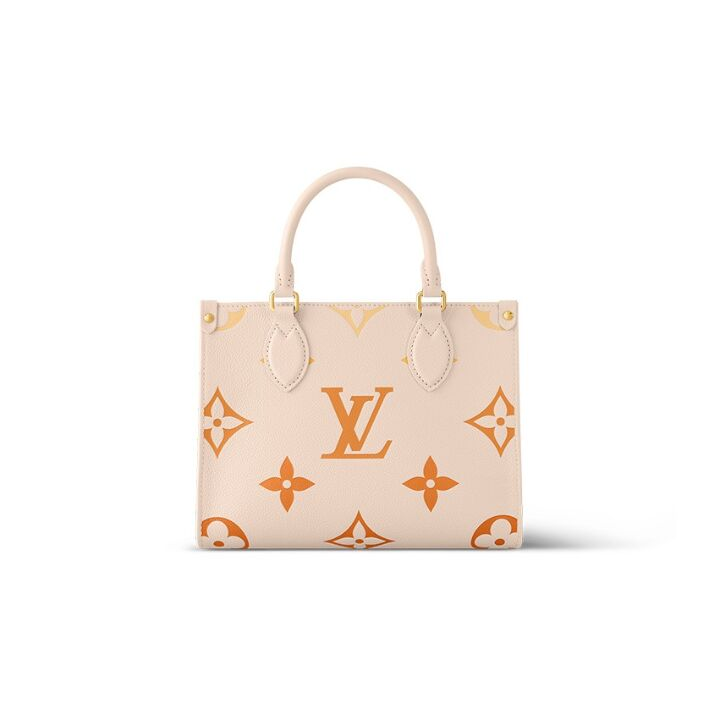 LOUIS VUITTON ONTHEGO PM 可拆卸可调节肩带图案印花 牛皮 托特包Tote包购物袋手提包 小号 女款 米色