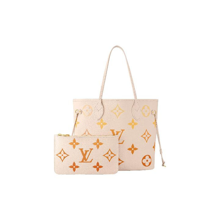 LOUIS VUITTON NEVERFULL MM 夏季限定 渐变老花压印 牛皮 托特包Tote包购物袋手提包 中号 女款 米色