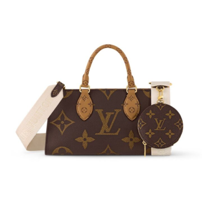 LOUIS VUITTON ONTHEGO East-West 经典老花满印拉链开合 帆布 单肩斜挎手提包 女款 棕色