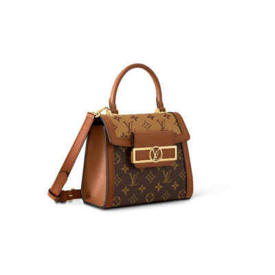 LOUIS VUITTON Dauphine Capital 可拆卸可调节肩带磁性闭合 帆布拼牛皮革 单肩斜挎手提包 女款 棕色