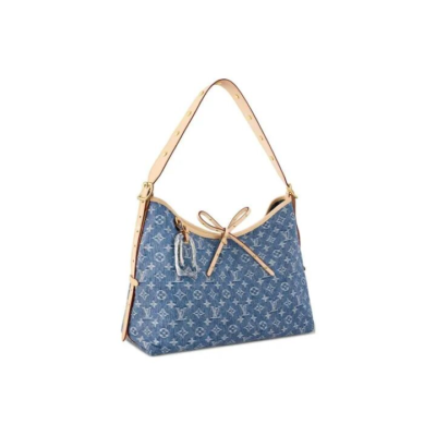 LOUIS VUITTON Carryall MM 老花满印按扣开合 牛仔布拼皮革 手提单肩包 中号 女款 蓝色