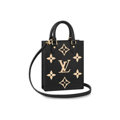 LOUIS VUITTON Petit Sac Plat 经典老花可拆卸 软粒面牛皮 琴谱包托特包购物袋手提单肩斜挎包 迷你 女款 黑色/米色