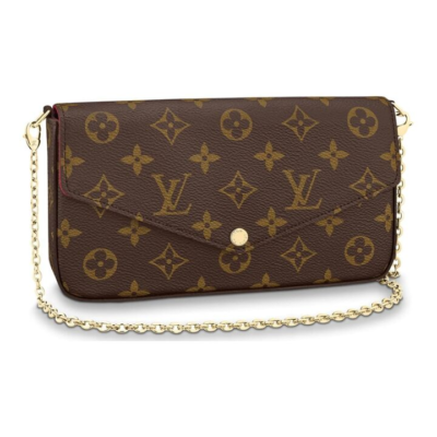 LOUIS VUITTON Felicie Pochette 经典老花 帆布拼牛皮 三合一链条包腋下包手拿单肩斜挎包 女款 棕色 #老版本十字纹内里#