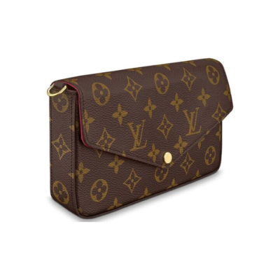 LOUIS VUITTON Felicie Pochette 经典老花 帆布拼牛皮 三合一链条包腋下包手拿单肩斜挎包 女款 棕色 #老版本十字纹内里#