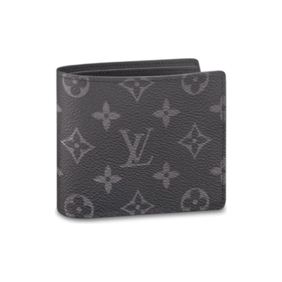 LOUIS VUITTON Multiple 经典老花满印 涂层帆布拼粒面牛皮革 钱包 男款 黑色