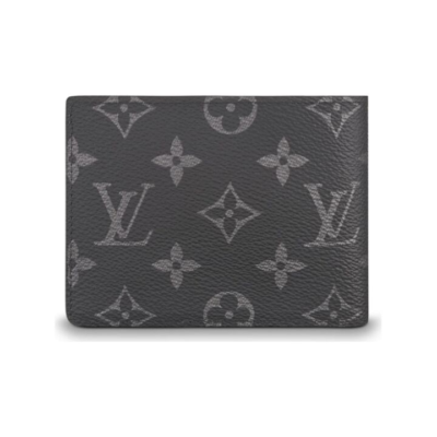 LOUIS VUITTON Multiple 经典老花满印 涂层帆布拼粒面牛皮革 钱包 男款 黑色