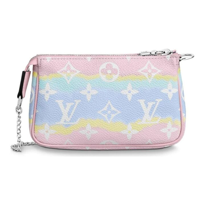 LOUIS VUITTON Escale Pochette Accessoires 限定款链条 帆布拼牛皮 手拿斜挎单肩包 迷你 女款 扎染渐变粉色