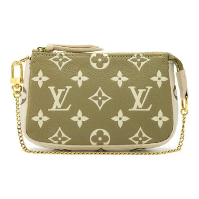 LOUIS VUITTON Pochette Accessoires 经典老花压印 牛皮革 腋下包麻将包链条包单肩手拿包 迷你 女款 黄褐色/粉色