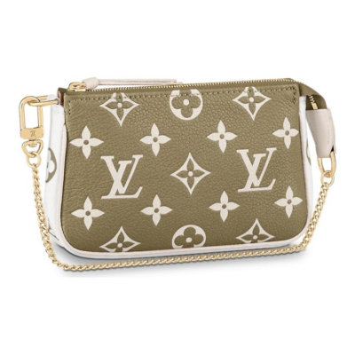 LOUIS VUITTON Pochette Accessoires 经典老花压印 牛皮革 腋下包麻将包链条包单肩手拿包 迷你 女款 黄褐色/粉色