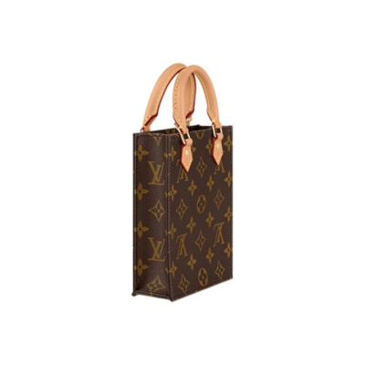 LOUIS VUITTON Petit Sac Plat 系列 经典老花 涂层帆布拼牛皮革饰边 琴谱包手提单肩斜挎包 迷你 女款 棕色