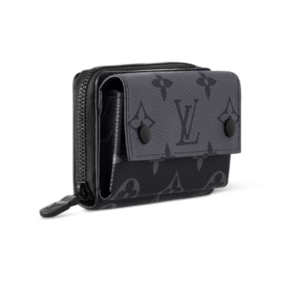 LOUIS VUITTON Zipped Organizer 老花满印拉链开合 涂层帆布拼牛皮革饰边 钱包 男款 黑色拼灰色