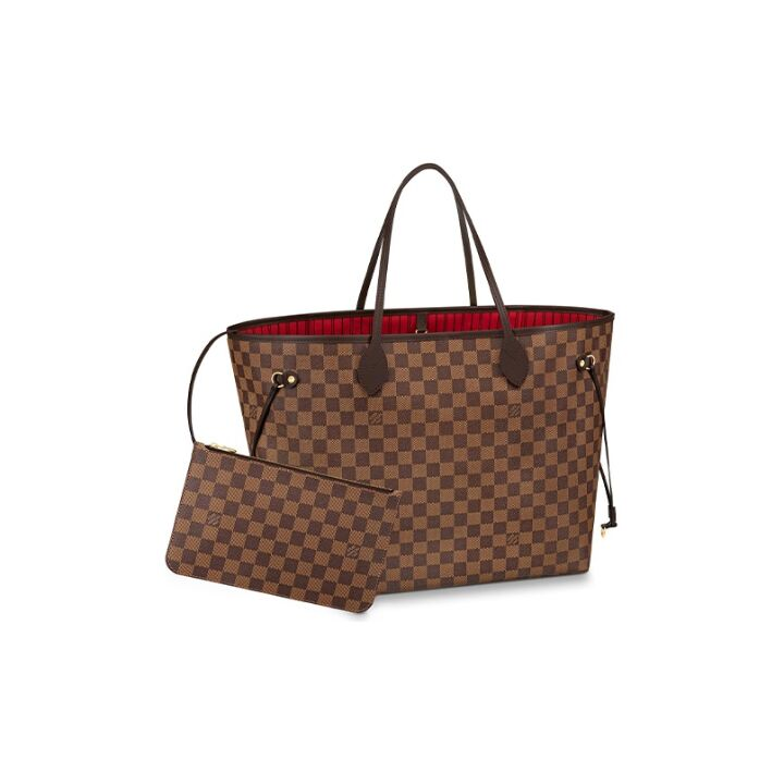 LOUIS VUITTON NEVERFULL GM 棋盘格 涂层帆布拼牛皮 子母托特包单肩手提包 大号 女款 棕色