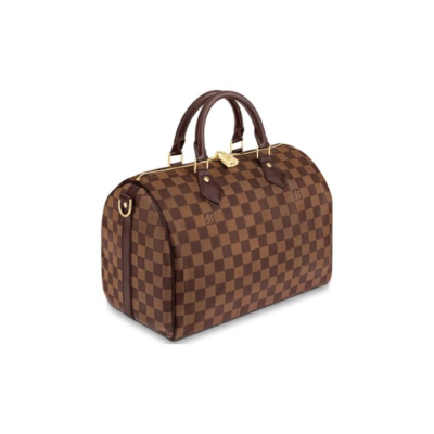 LOUIS VUITTON Speedy系列 30 可拆卸可调节肩带 棋盘格印花帆布拼皮革饰边枕头包单肩斜挎手提包 女款 棕色