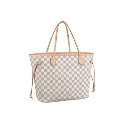 LOUIS VUITTON NEVERFULL MM 棋盘格粉色内里 涂层帆布牛皮 托特包Tote包购物袋子母包手提单肩包 中号 女款 白色