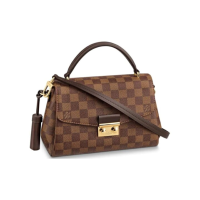 LOUIS VUITTON Croisette 复古经典S-lock锁扣棋盘格 Damier Ebene涂层帆布拼牛皮饰边 手提包斜挎包单肩包 女款 棕色